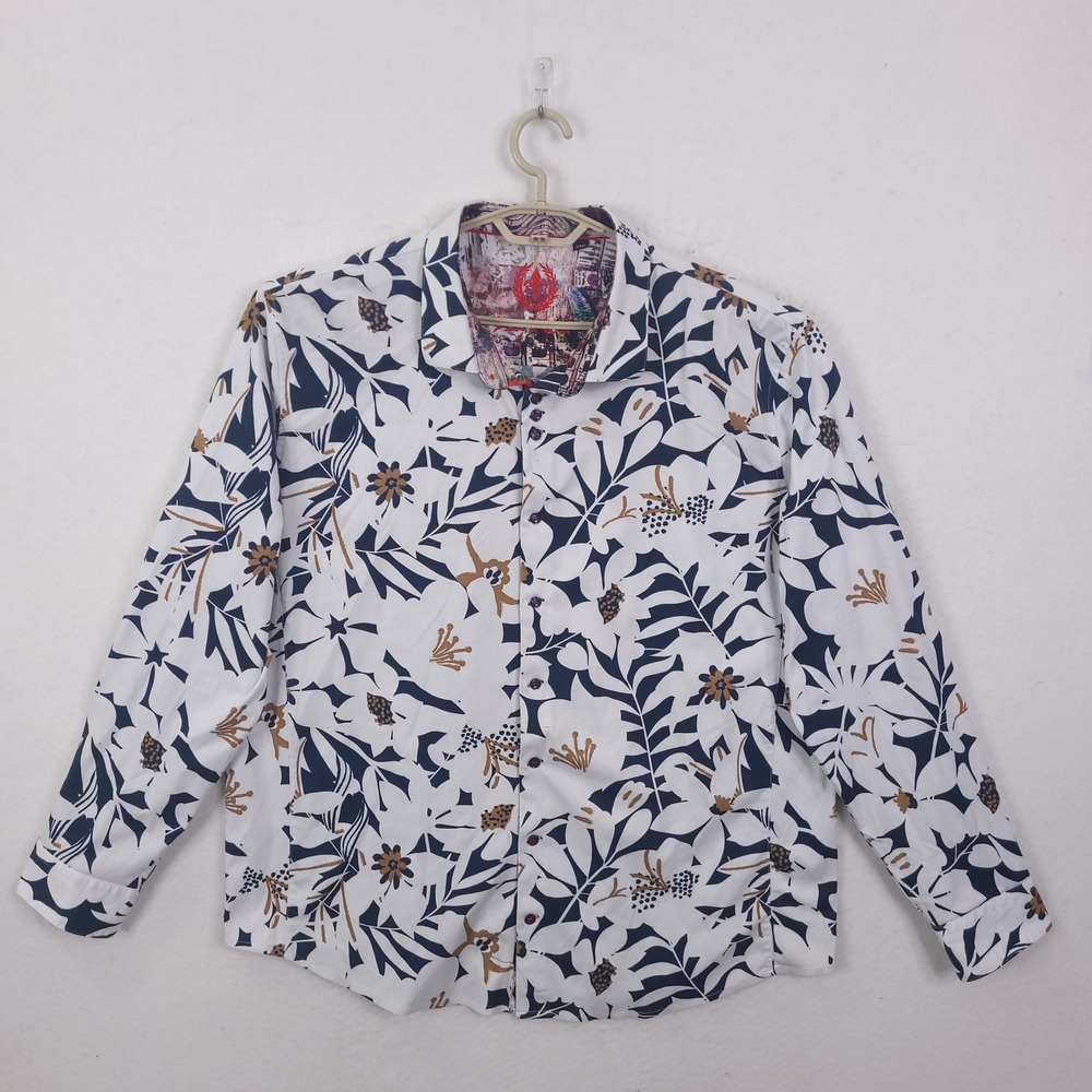 Au Noir Button Up Shirt Mens 7/3XL Floral Botanical Long Sleeve Flip Cuff Artsy
